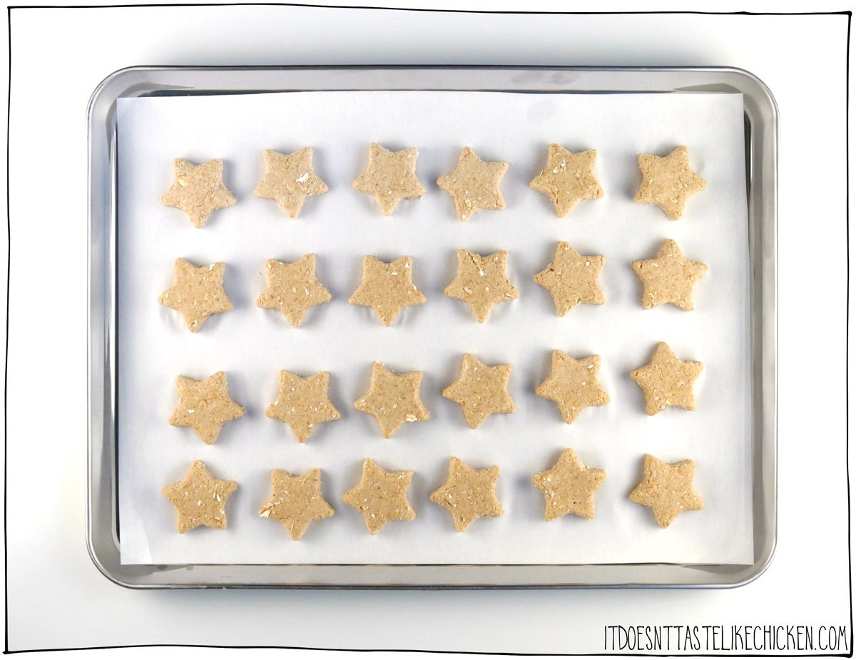 Lay the treats on the prepared baking sheet and bake for 25 to 30 minutes, until lightly golden on the bottom.