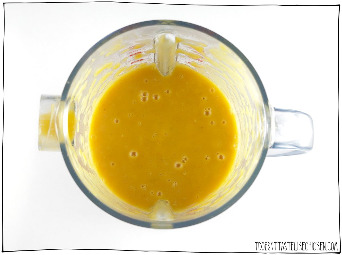 Once cooked, blend the soup until smooth and creamy.