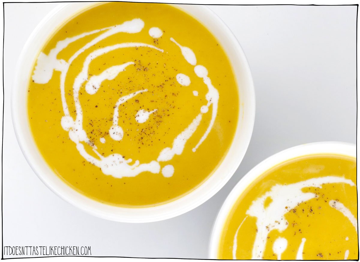 My Easy Butternut Squash Soup Recipe is here! I share a clever hack to make this soup quick and easy to prepare with just 10 simple ingredients. The butternut squash soup is enhanced with sage, and nutmeg, and optionally add coconut milk for a super creamy, luscious, healthy vegan and gluten-free soup. Ready to savor a bowl of comforting goodness in no time!