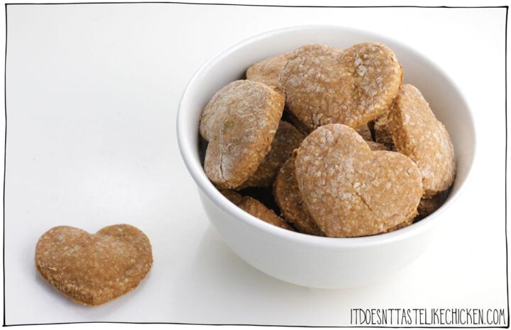 Easy Homemade Dog Treats are made with just 3 ingredients! All it takes is banana, peanut butter, and oats and you can make these cute cookies for your pup, or for a doggy friend of yours. Not only are these easy to make, but they are so much more affordable than store-bought treats and dogs LOVE them! #itdoesnttastelikechicken #dogrecipes