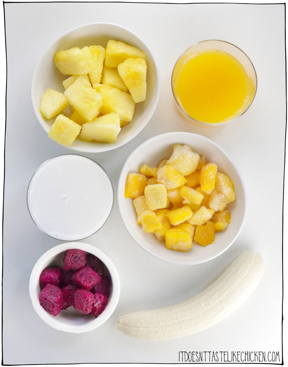Ingredients for my tropical fruit smoothie recipe