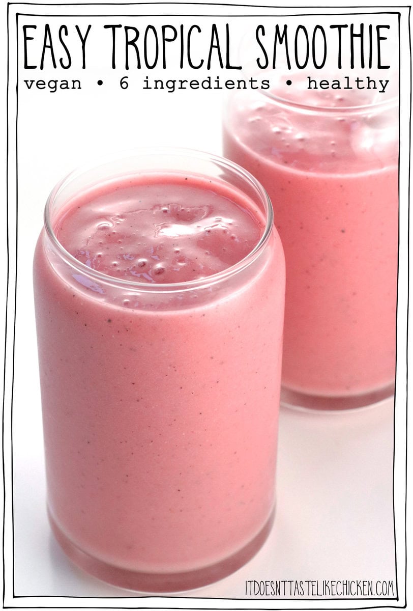 This Easy Tropical Smoothie is ready in just 5 minutes and is bursting with healthy, tropical fruit that taste like a beach vacation. Skip the pricey smoothie bars and blend up this homemade delight for a quick breakfast, post-workout boost, or a healthy treat. Feeling festive? Add a shot of rum for a fun summery cocktail.