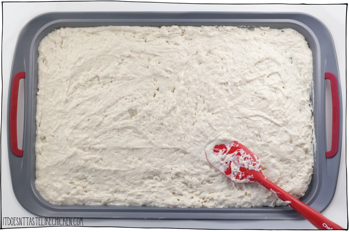 Spread the batter on the baking sheet.