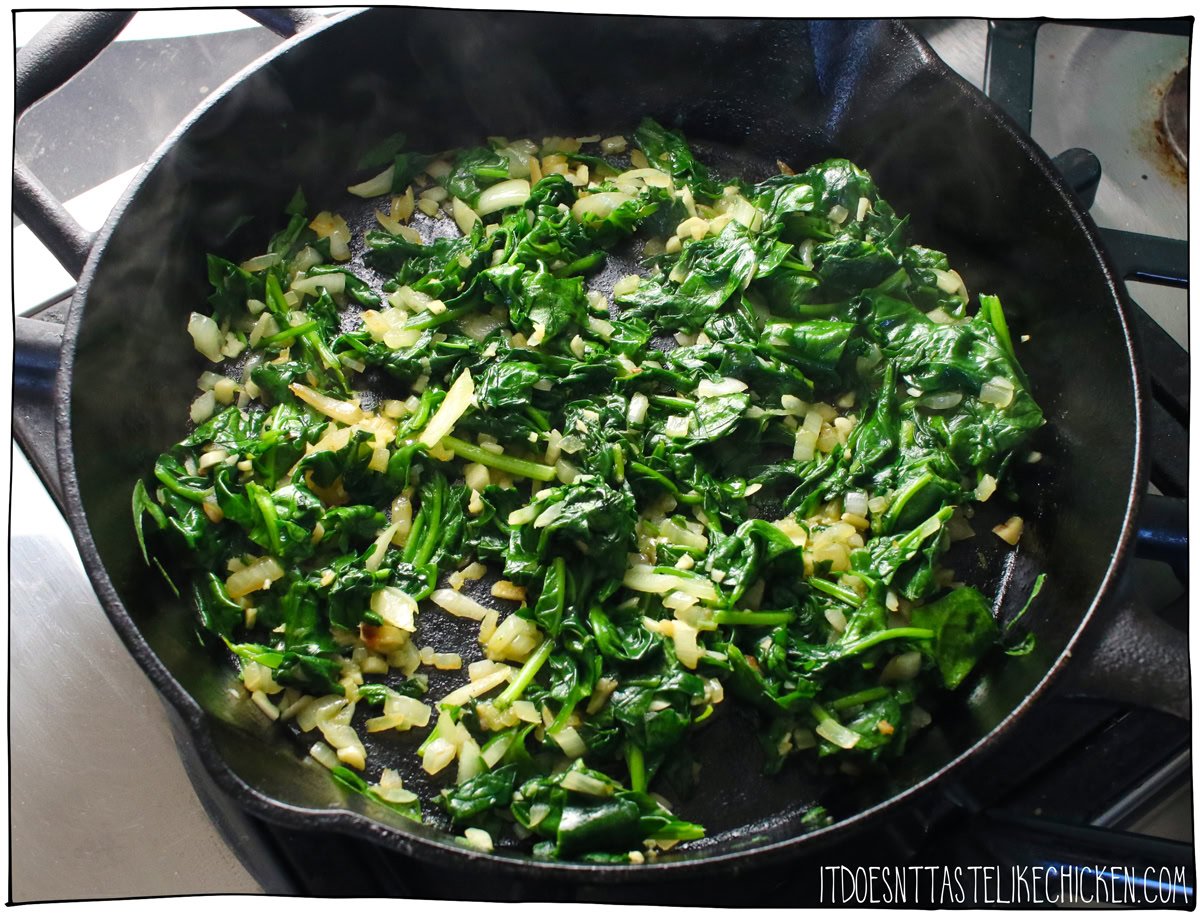 sauté the onions, garlic, and spinach.
