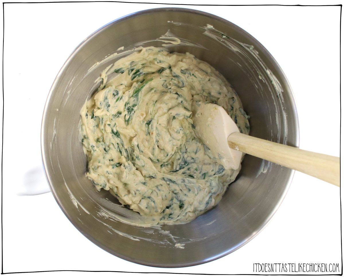Add the spinach mixture and water chestnuts to the cream cheese mixture.