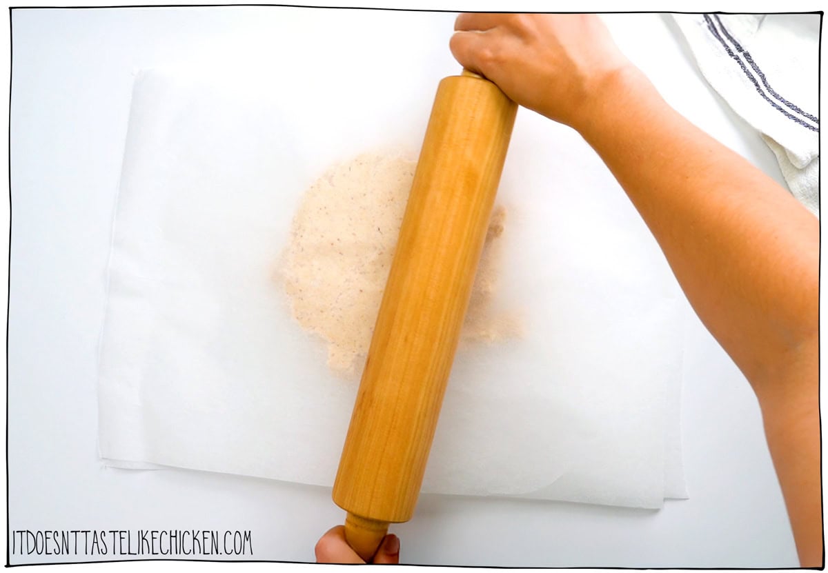 Place the dough between two sheets of parchment and roll out then chill.