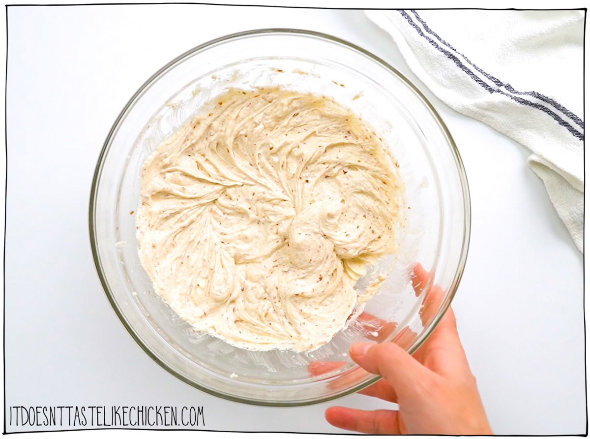Cream the butter, sugar, extracts, and chia or flax egg