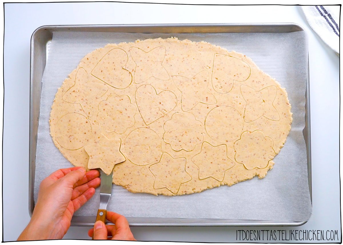 Cut cookie shapes using cookie cutters.