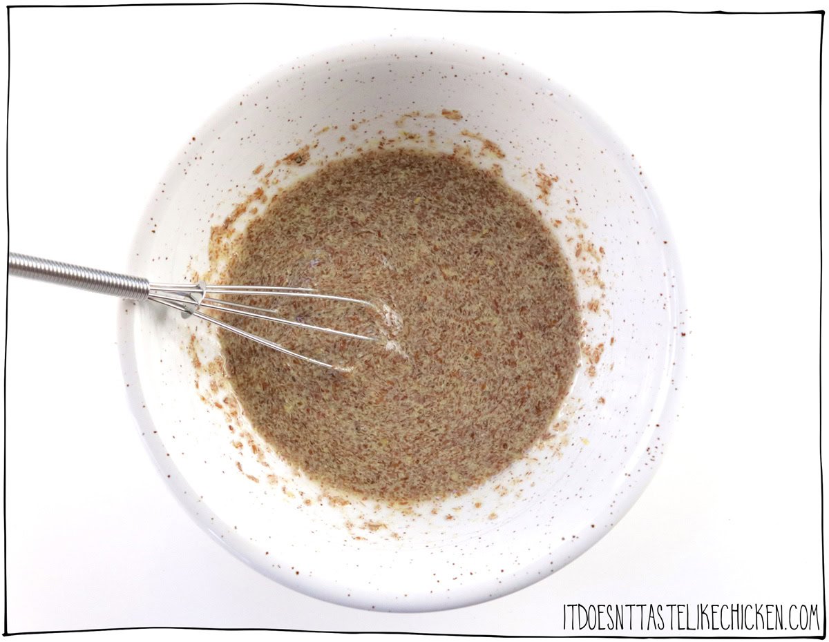 While the zucchini is resting, mix the ground flax or chia with warm water and set aside to thicken. If using flax, it will take about 10 minutes; if using chia, it will thicken almost instantly.