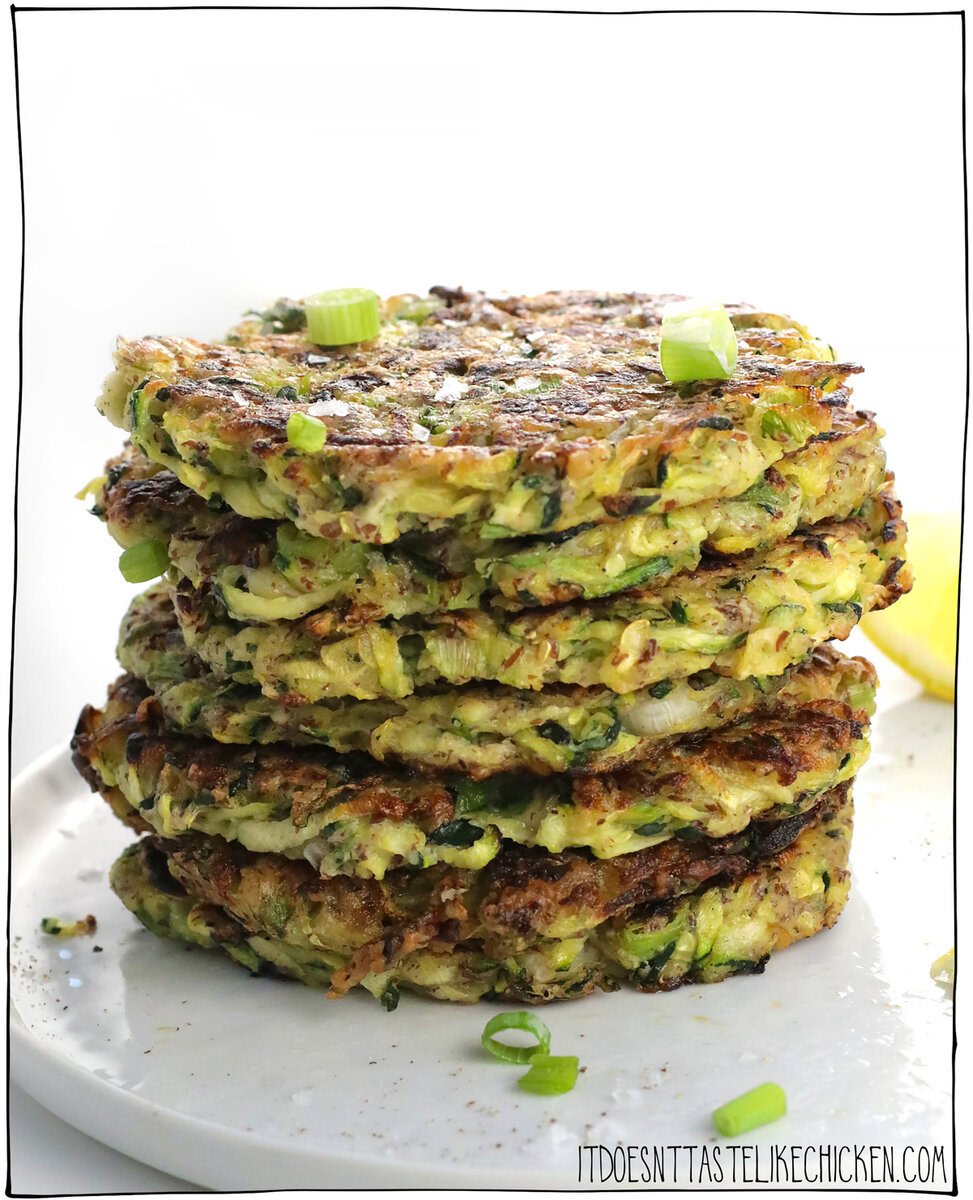 This Easy Vegan Zucchini Fritters recipe is the perfect crispy texture on the outside, tender on the inside, and is a super-fun way to prepare in-season zucchini this summer. Pan fry them, bake them, or pop them in the air fryer, and you’ll have a scrumptious dish that is one of the best zucchini recipes you'll taste and one that even the fussiest eaters will love.