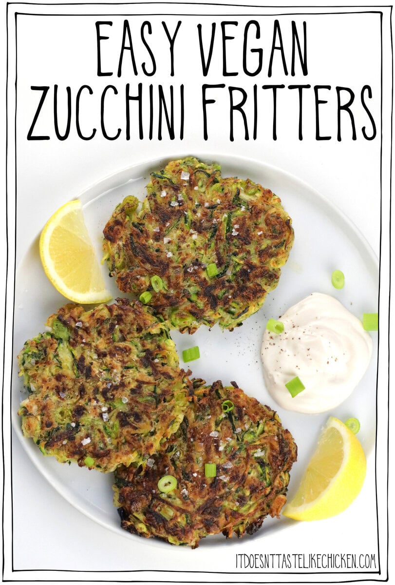 This Easy Vegan Zucchini Fritters recipe is crispy on the outside, tender on the inside, and is a super-fun way to prepare in-season zucchini this summer. Bake them or pop them in the air fryer, and you’ll have a scrumptious dish that even the fussiest eaters will love.