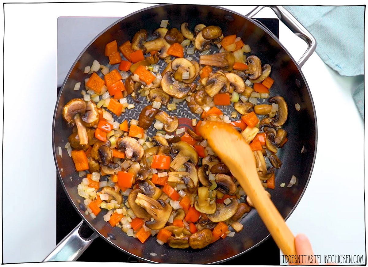 Sauté the veggies and mushrooms