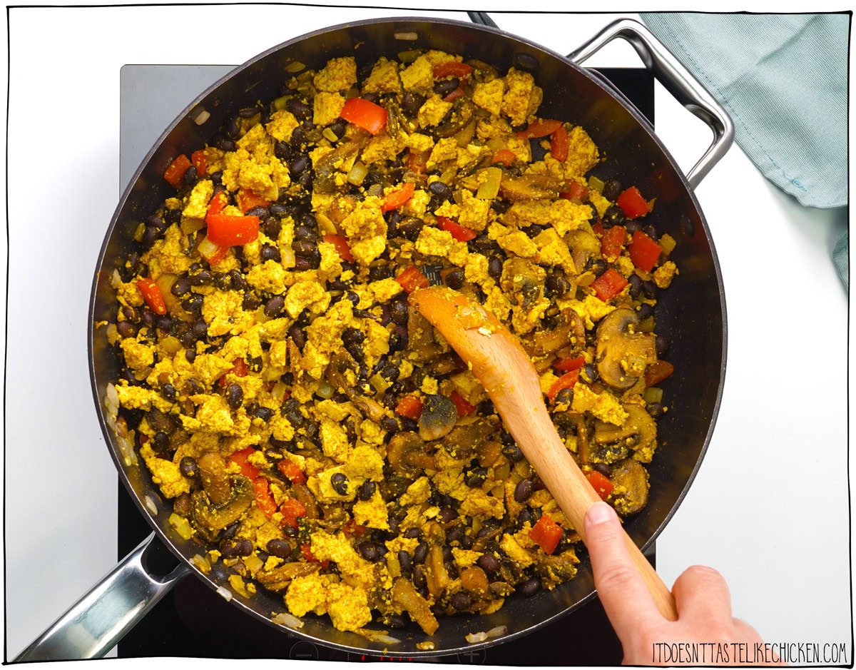 Add the spices and beans and heat through.