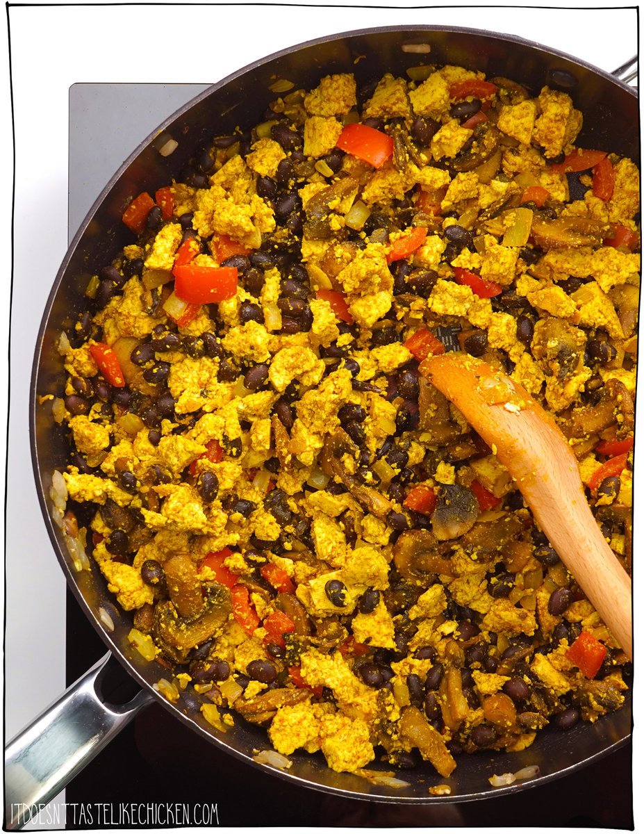 Start your day with this Hearty Tofu Scramble, a vegan-friendly dish that tastes just like scrambled eggs. Flavorful, satisfying, and packed with protein, it’s the perfect cholesterol-free option for breakfast or brunch. Made with seasoned tofu, sautéed veggies, and hearty black beans, it’s easy to see why this recipe is a fan-favorite!