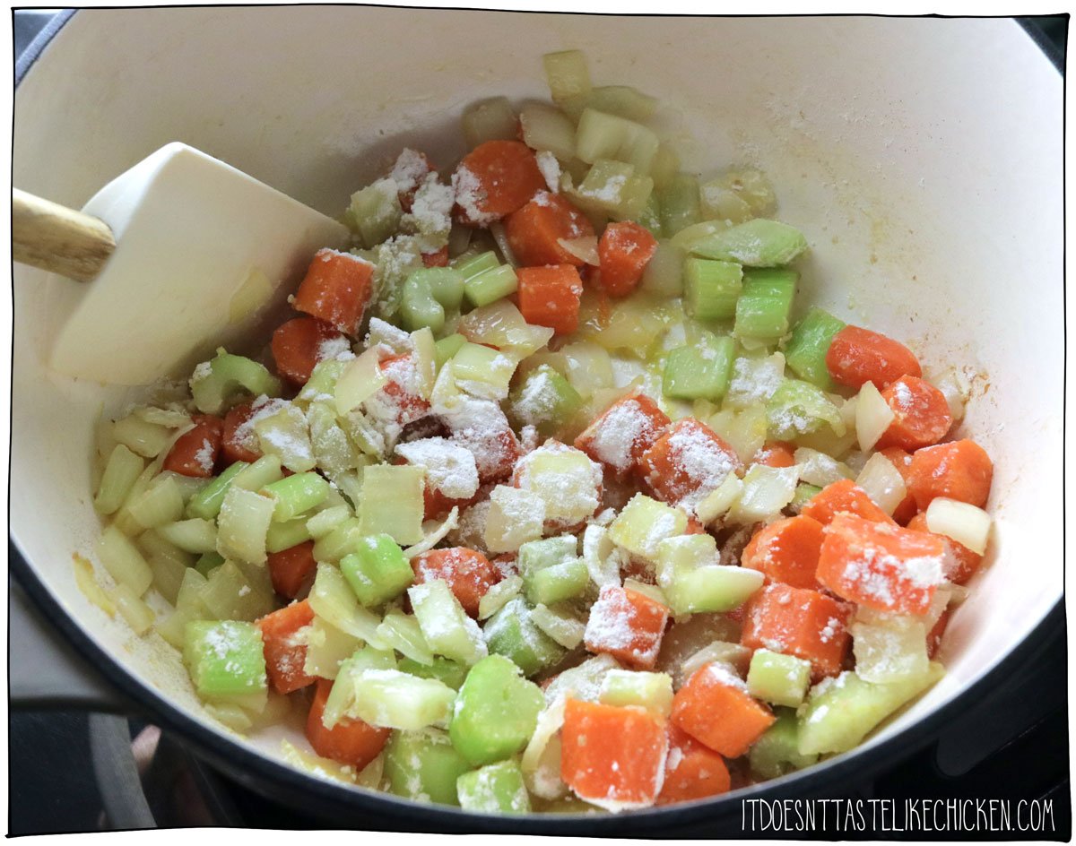 Sprinkle over flour and cook.