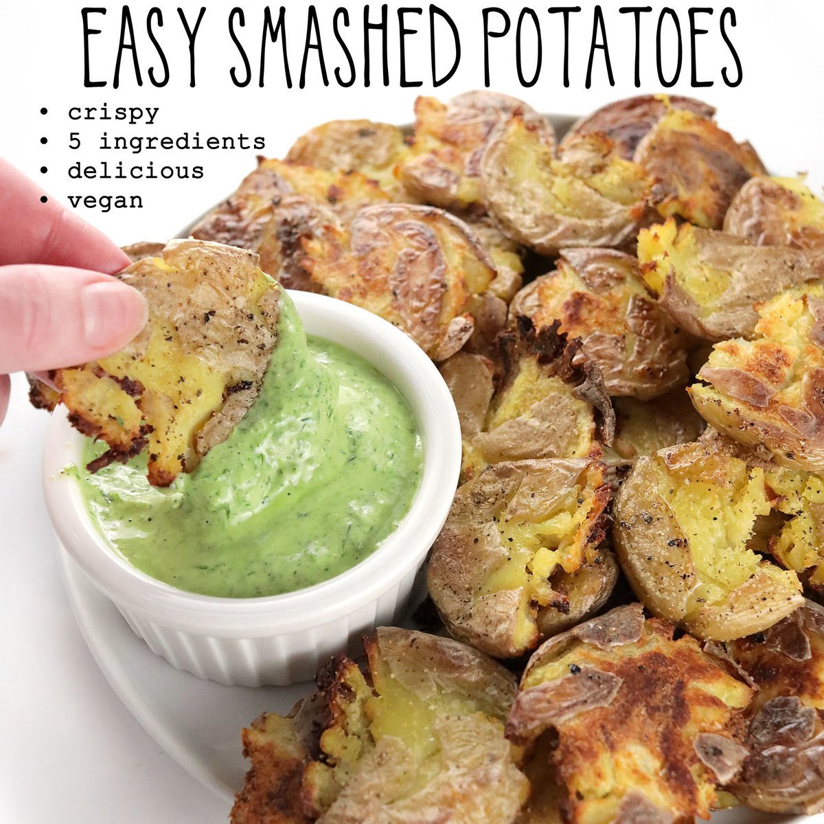 Easy Smashed Potatoes- a nice vegan breakfast idea to pair with tofu scramble