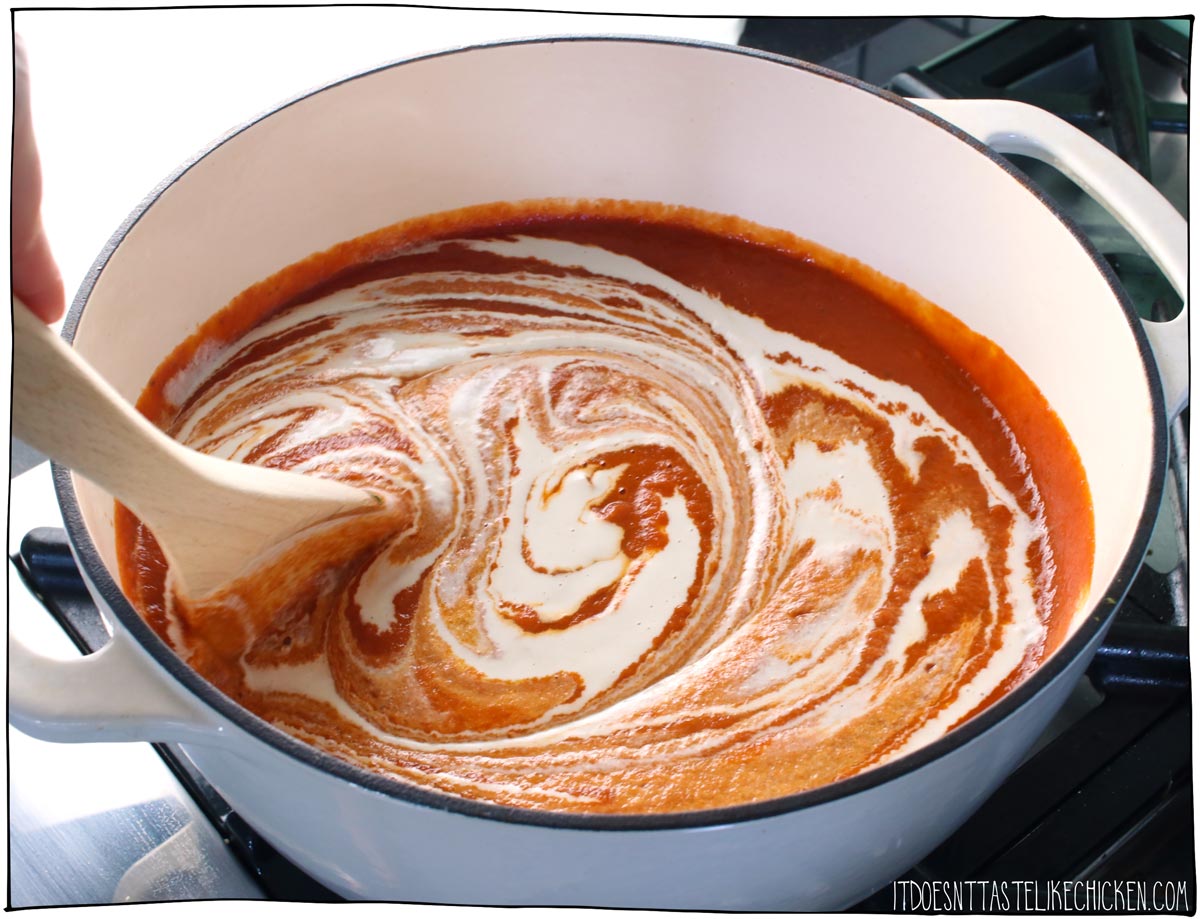 Blend the soup then stir in the cream.