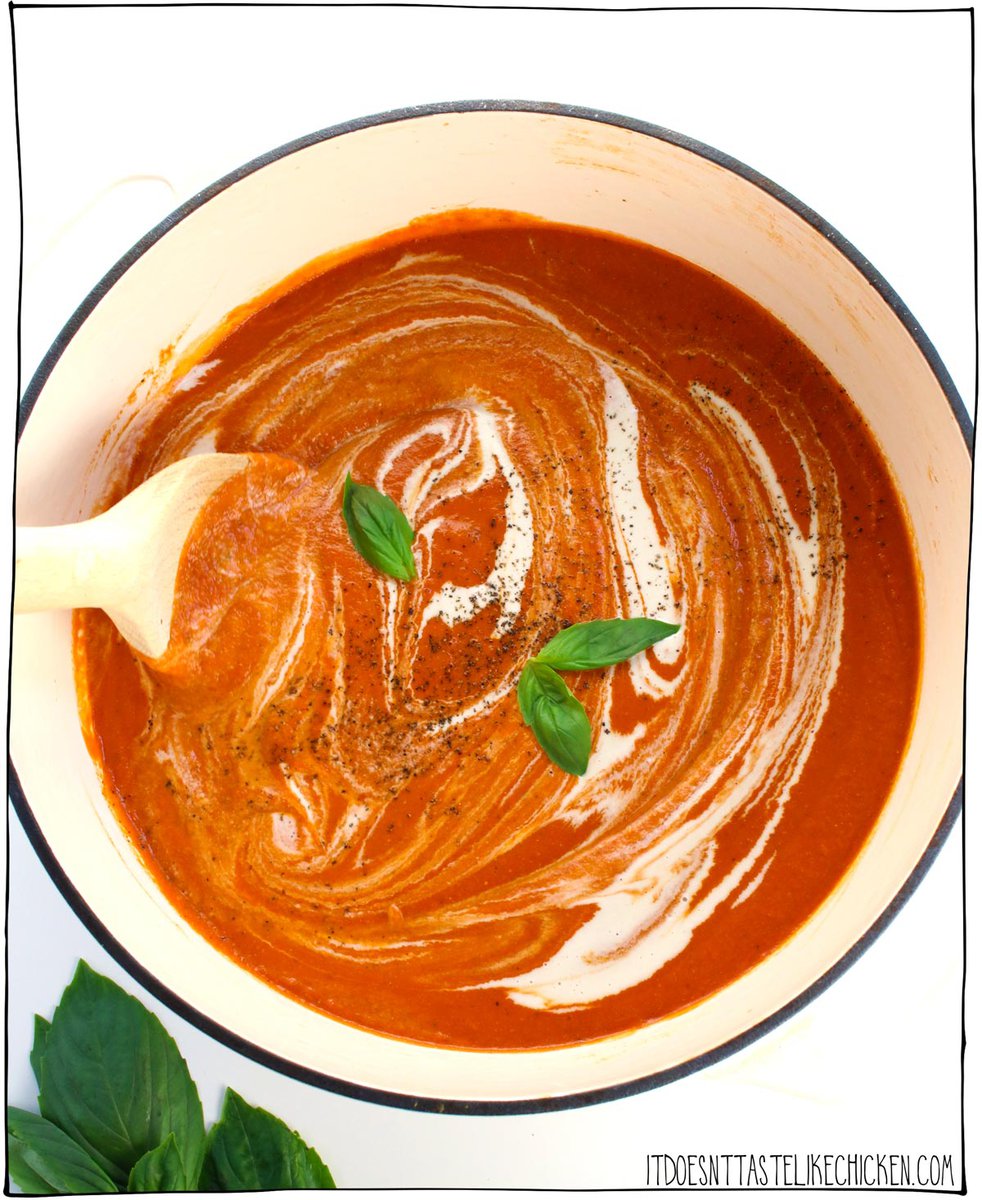 This is My Go-To Vegan Tomato Soup Recipe because it's creamy, rich, flavorful, and made with just 10 simple pantry ingredients you likely already have on hand. It's a healthy, comforting, hug in a bowl that's perfect for any day.