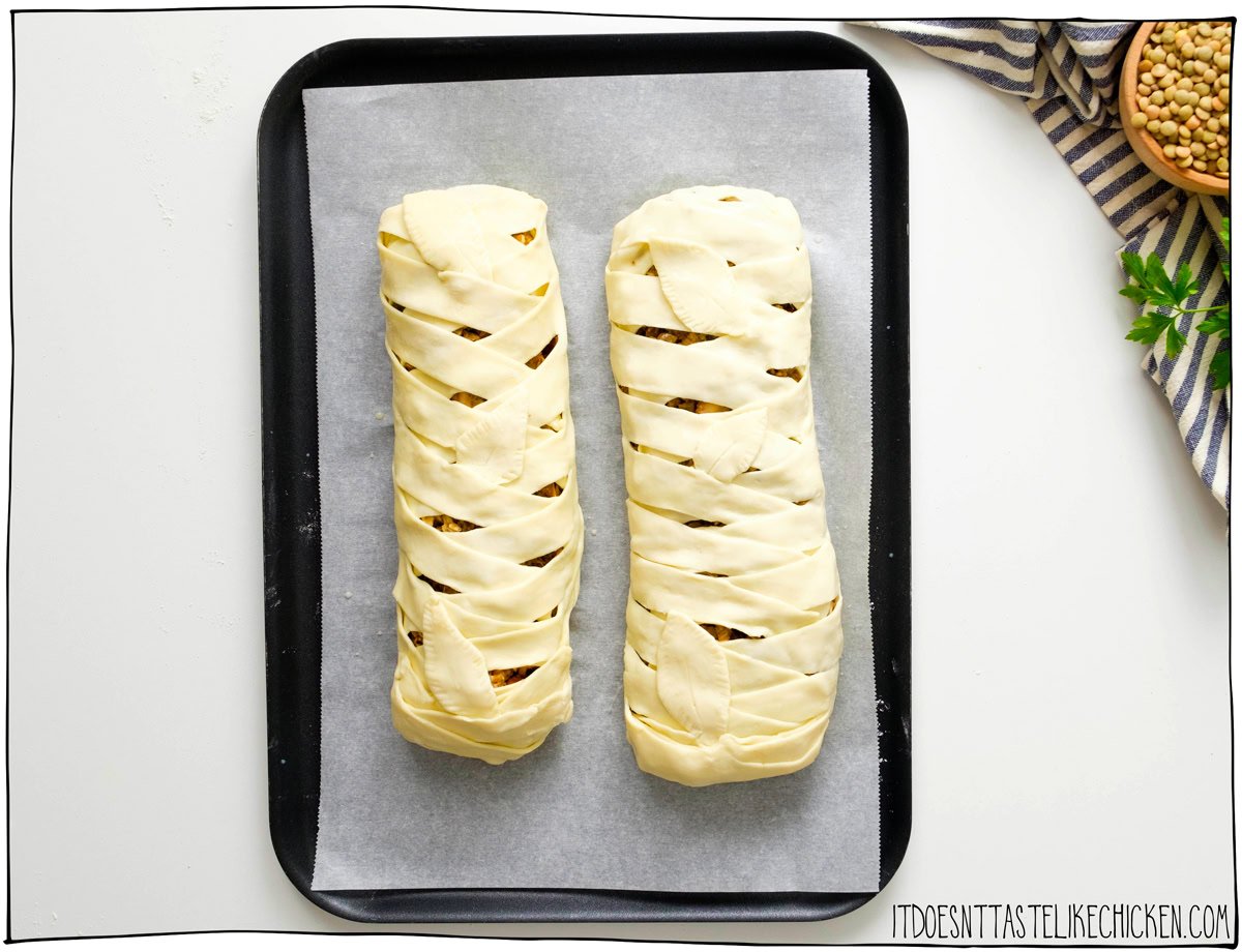 Repeat to make two loaves. Brush with plant-based milk or aquafaba and bake.