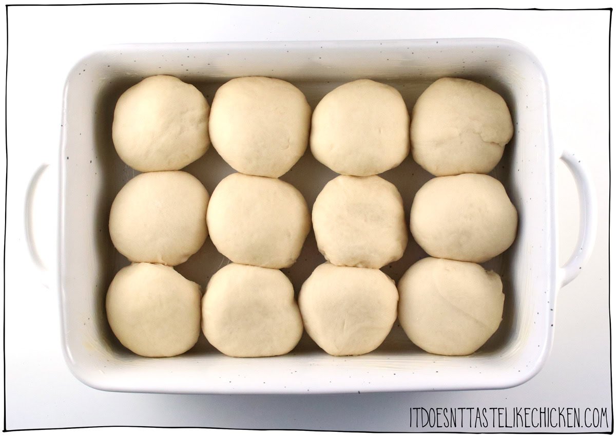 Shape into 12 vegan dinner rolls and rise again.