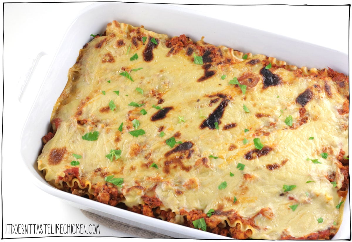 With layers of a vegan meaty bolognese sauce, lasagna noodles, homemade cashew vegan ricotta (which takes less than 5 minutes to make), all topped with a 5-minute vegan mozzarella sauce you have yourself The Best Ever Vegan Lasagna!!! It's meaty, cheesy, creamy, and so delicious, no one will be able to tell it's vegan! 