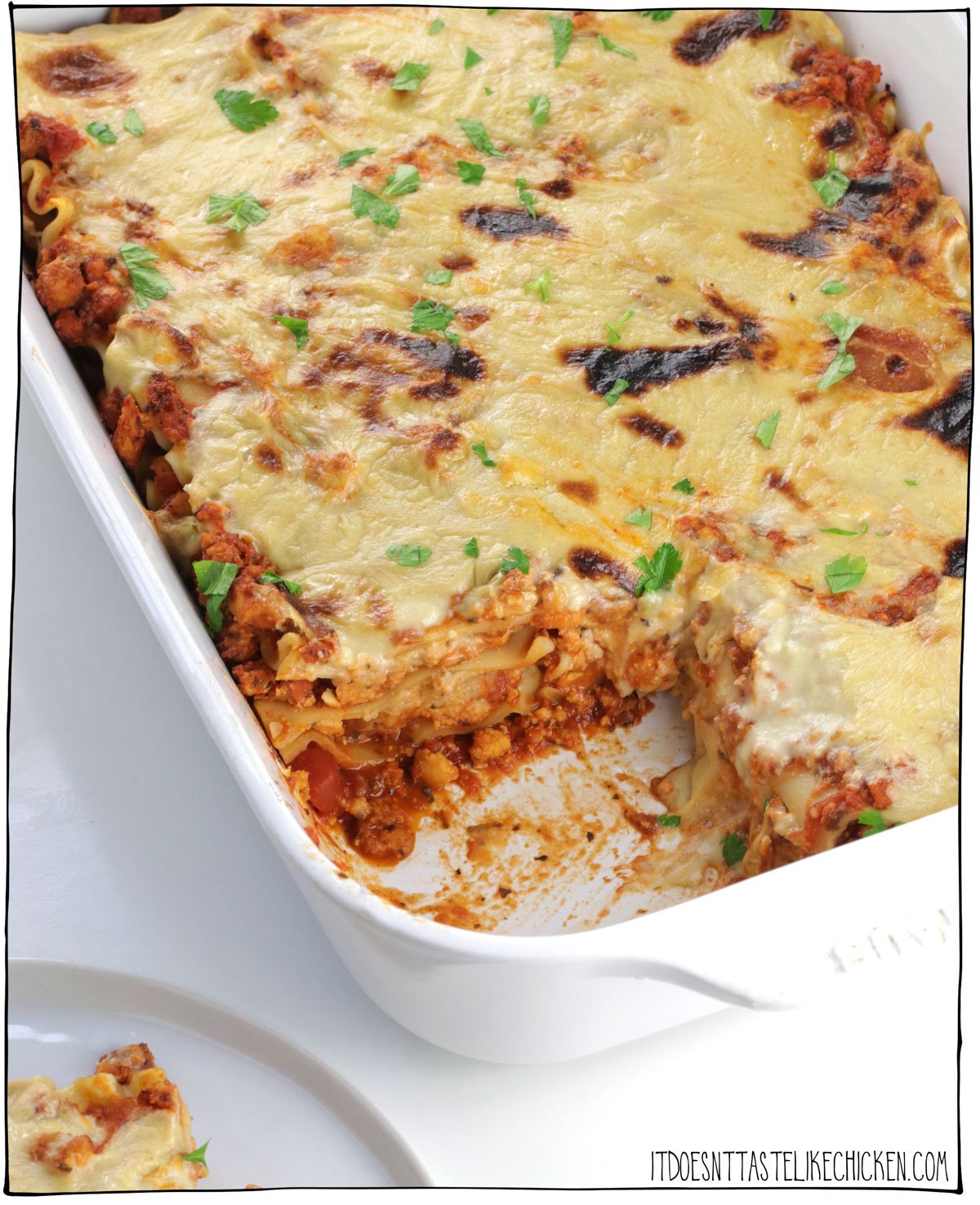 With layers of a vegan meaty bolognese sauce, lasagna noodles, homemade cashew vegan ricotta (which takes less than 5 minutes to make), all topped with a 5-minute vegan mozzarella sauce you have yourself The Best Ever Vegan Lasagna!!! It's meaty, cheesy, creamy, and so delicious, no one will be able to tell it's vegan! 