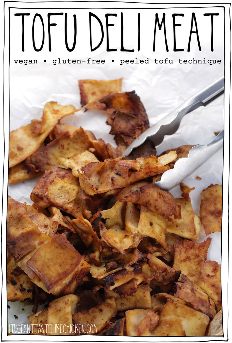 This homemade Tofu Deli Meat is chewy, crispy, smoky, and salty. It's easy to make with just 5 ingredients, and it's also oil-free and has a gluten-free option! Even tofu haters will love it!