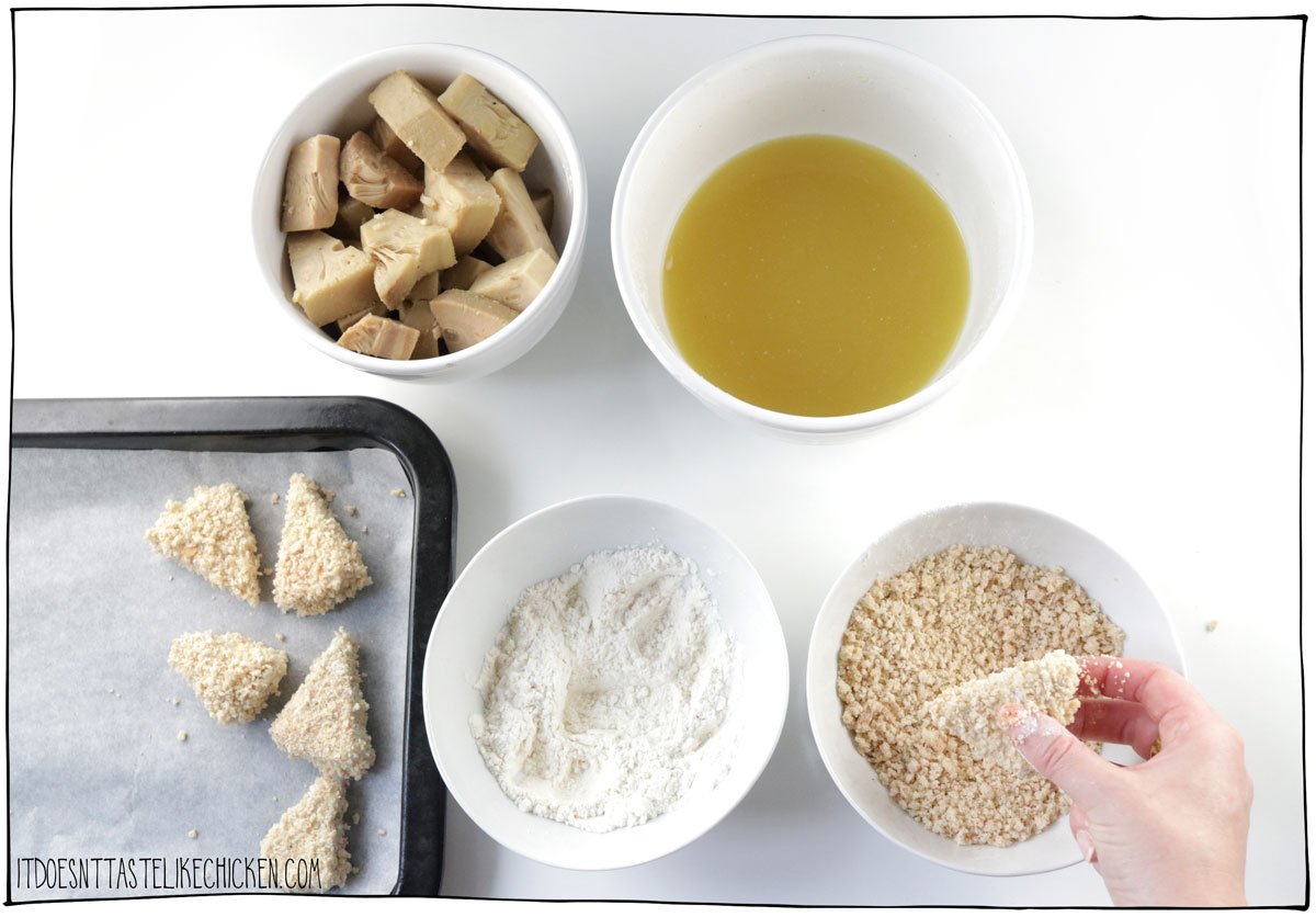 Coat the jackfruit in the panko coating.
