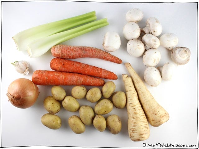 Vegan Irish Stew! Perfect for St. Patrick's Day. Hearty vegetables in a rich, earthy, thick stout beer broth. It's a stick to your ribs kinda stew! #itdoesnttastelikechicken