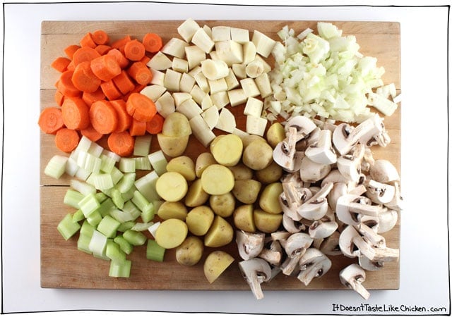 Vegan Irish Stew! Perfect for St. Patrick's Day. Hearty vegetables in a rich, earthy, thick stout beer broth. It's a stick to your ribs kinda stew! #itdoesnttastelikechicken