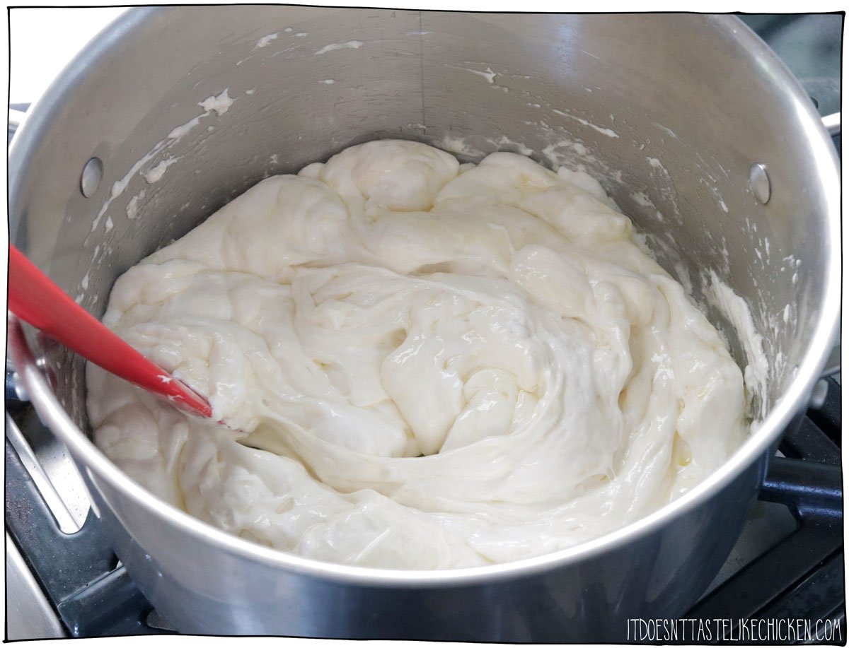 Remove from the heat, then stir in the plant-based milk (or water) and salt. 