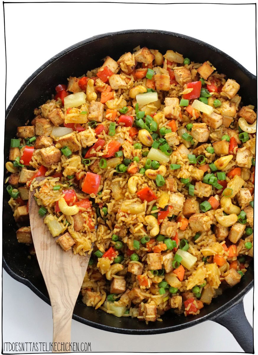 My Pineapple Fried Rice perfectly blends a warming curry with sweet pineapple creating a unique flavor that's seriously out-of-this-world. Plus, the addition of crunchy cashews and an abundance of veggies add for the perfect amount of texture. It’s also a really fun, zero-waste, cost-effective way to use up your leftover rice. And if you don't have all the veggies I've listed below, that's no problem! You can swap them out with whatever you have on hand. Easy-peasy! This dish is not only delicious but super flexible, making it a total win and my new go-to recipe for a tasty weeknight meal.