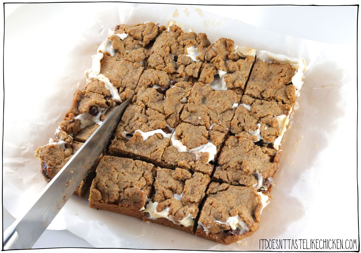 These Vegan S'mores Bars are chewy, soft, gooey, and oh-so-chocolaty! Perfect for anyone craving the nostalgic taste of s’mores without the hassle of a campfire. Get ready for your new favorite melty, chocolate-y, vegan treat that captures all the best parts of campfire nights!