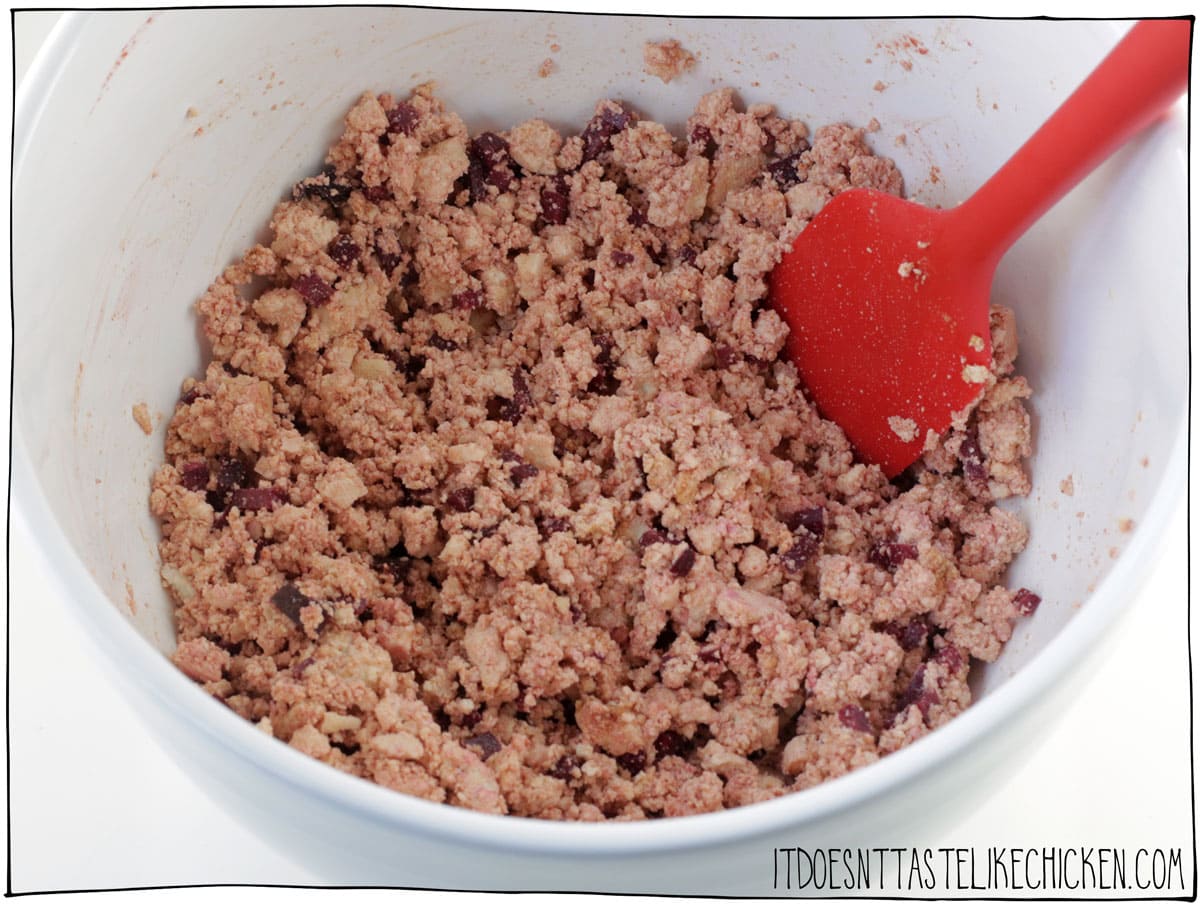 Crumble the tofu or use a potato masher to break it up, then stir to combine with the seasoning.