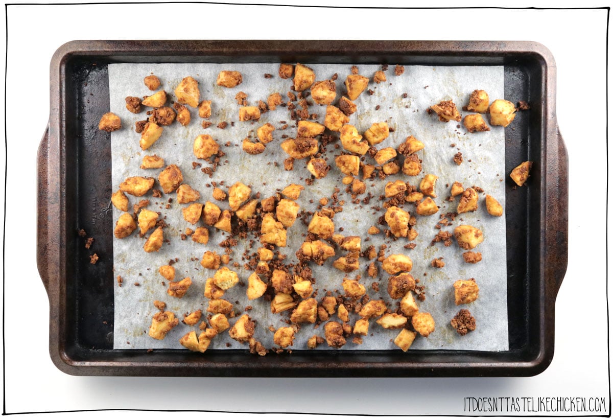 Bake the tofu until it is golden brown and chewy