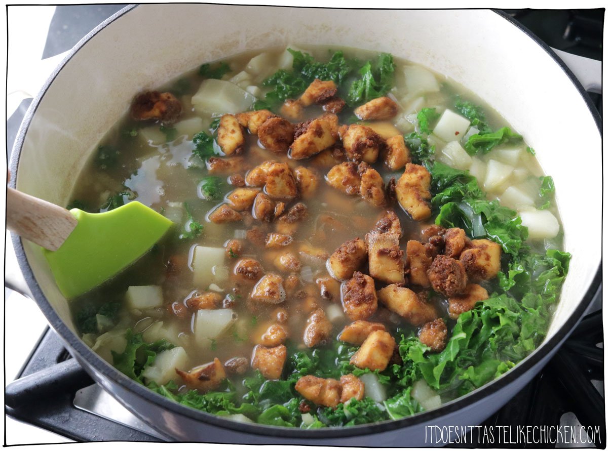 Add the tofu and kale and stir the kale in so that it wilts